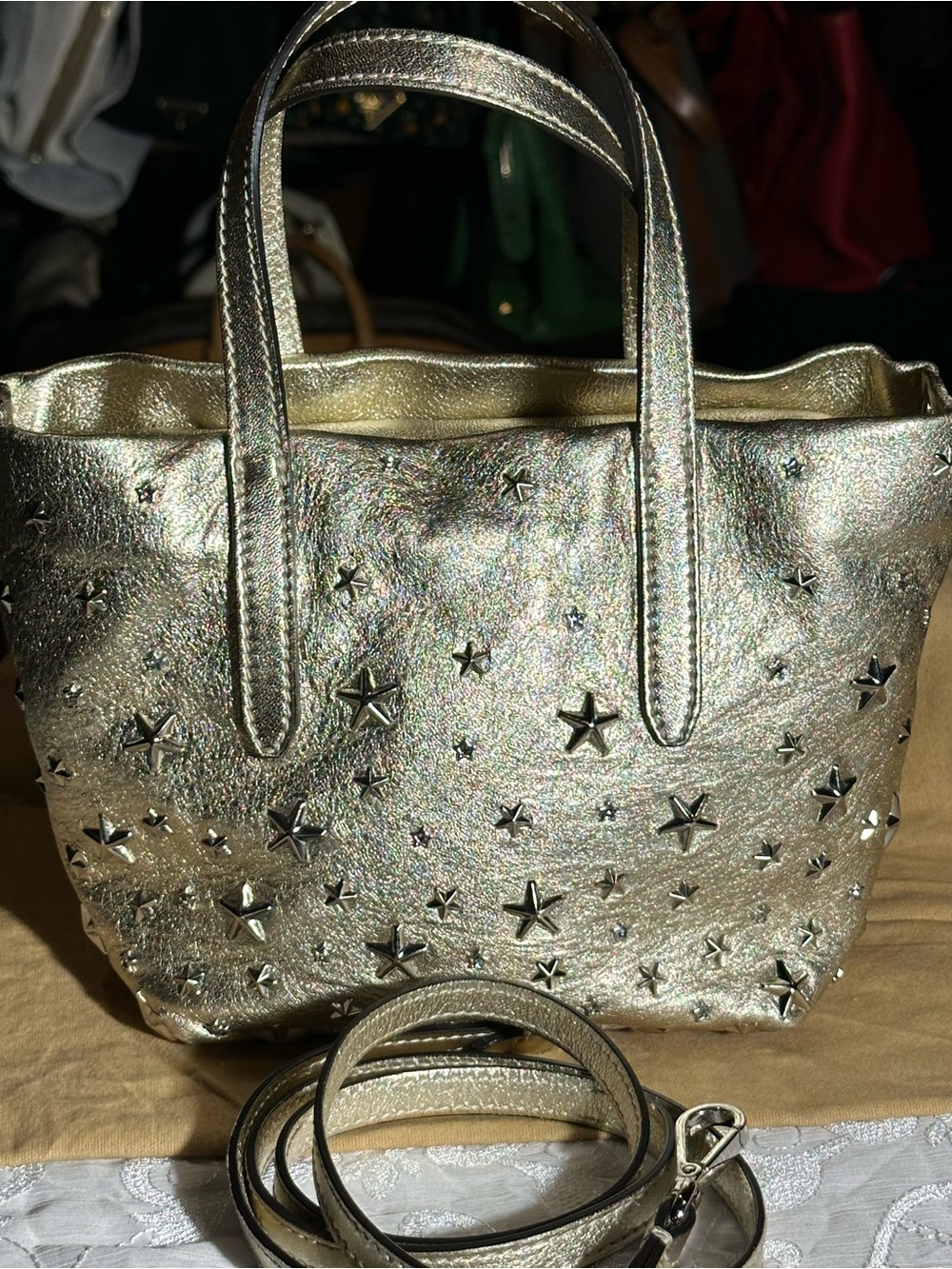 Jimmy Choo Metallic Gold Star-Studded Tote Bag - Picture 2 of 6